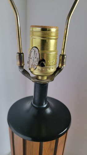 Vtg Mid Century Modern Gruvwood Slat Wood & Metal Table Lamp 22.5" - Picture 5 of 9