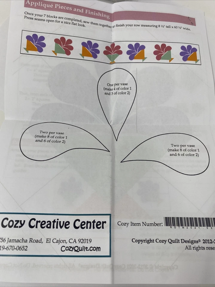 Cozy Quilt Designs Table Runner Of the Month March 2021  Centerpiece NIP - Image 4 of 4