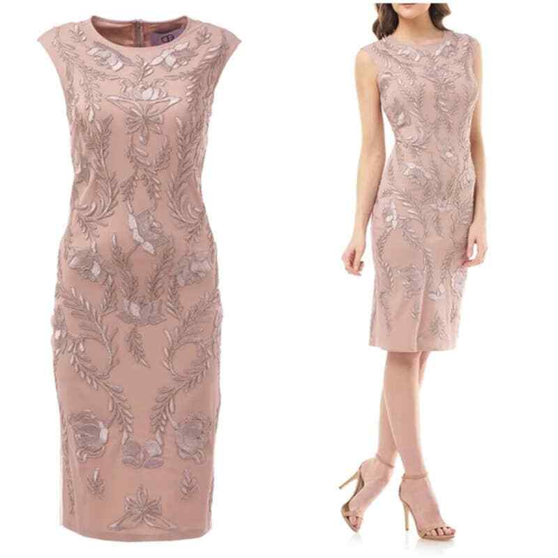 js collections embroidered cocktail dress JS Collections Illusion Boat Neck Short Sleeve Bodycon Slit Side Embro –  Curated Brands main image 1