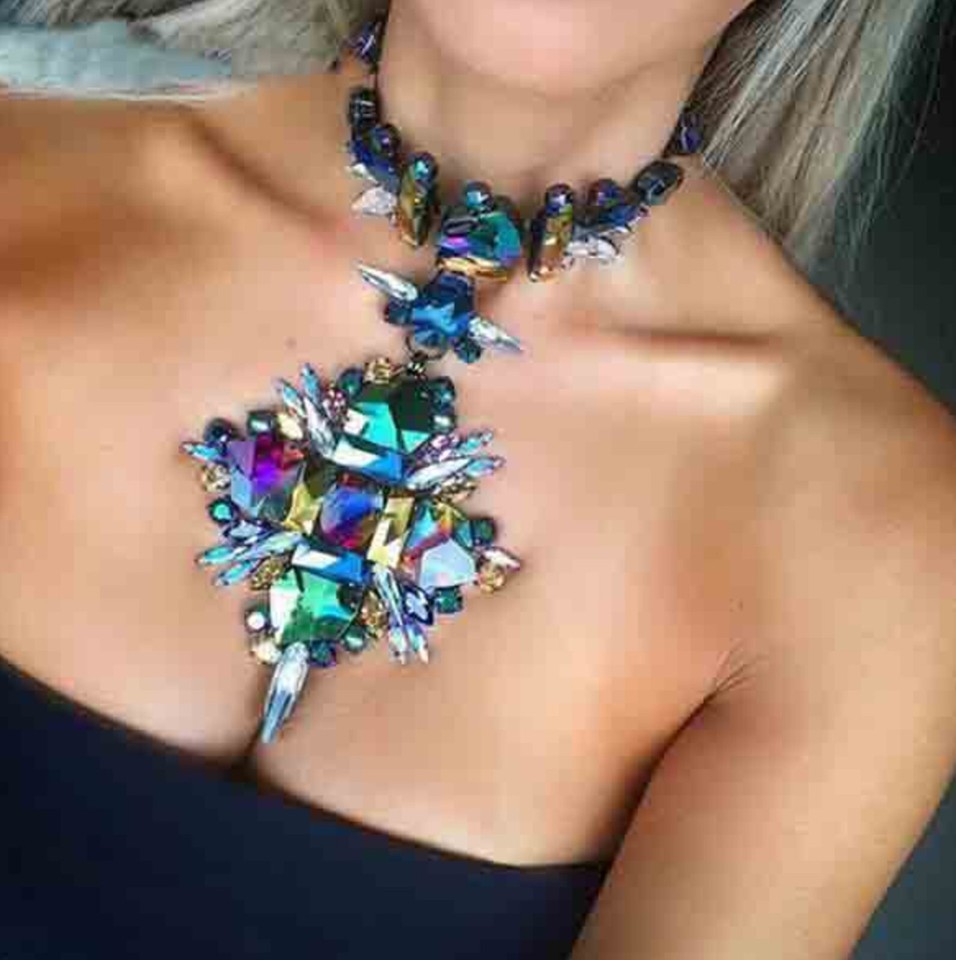 Statement Necklace JEAIRTS Rhinestone Choker Necklace Silver Diamond Row Necklaces - Foto 10