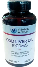 Cod Liver Oil 1000MG 120 Softgels - EX 05/26 - Vitamin World