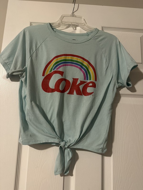Coca Cola Girl Juniors Small Sky Blue Rainbow Crop top T-shirt
