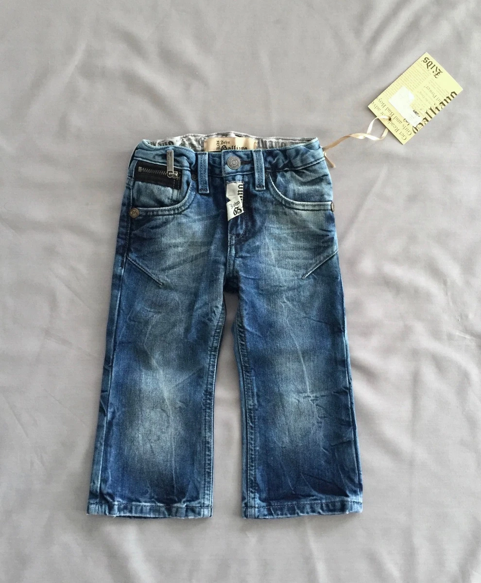 NWT JOHN GALLIANO Kids BOYS BLUE DENIM LOGO JEANS SZ 12 MONTHS / 1 YR