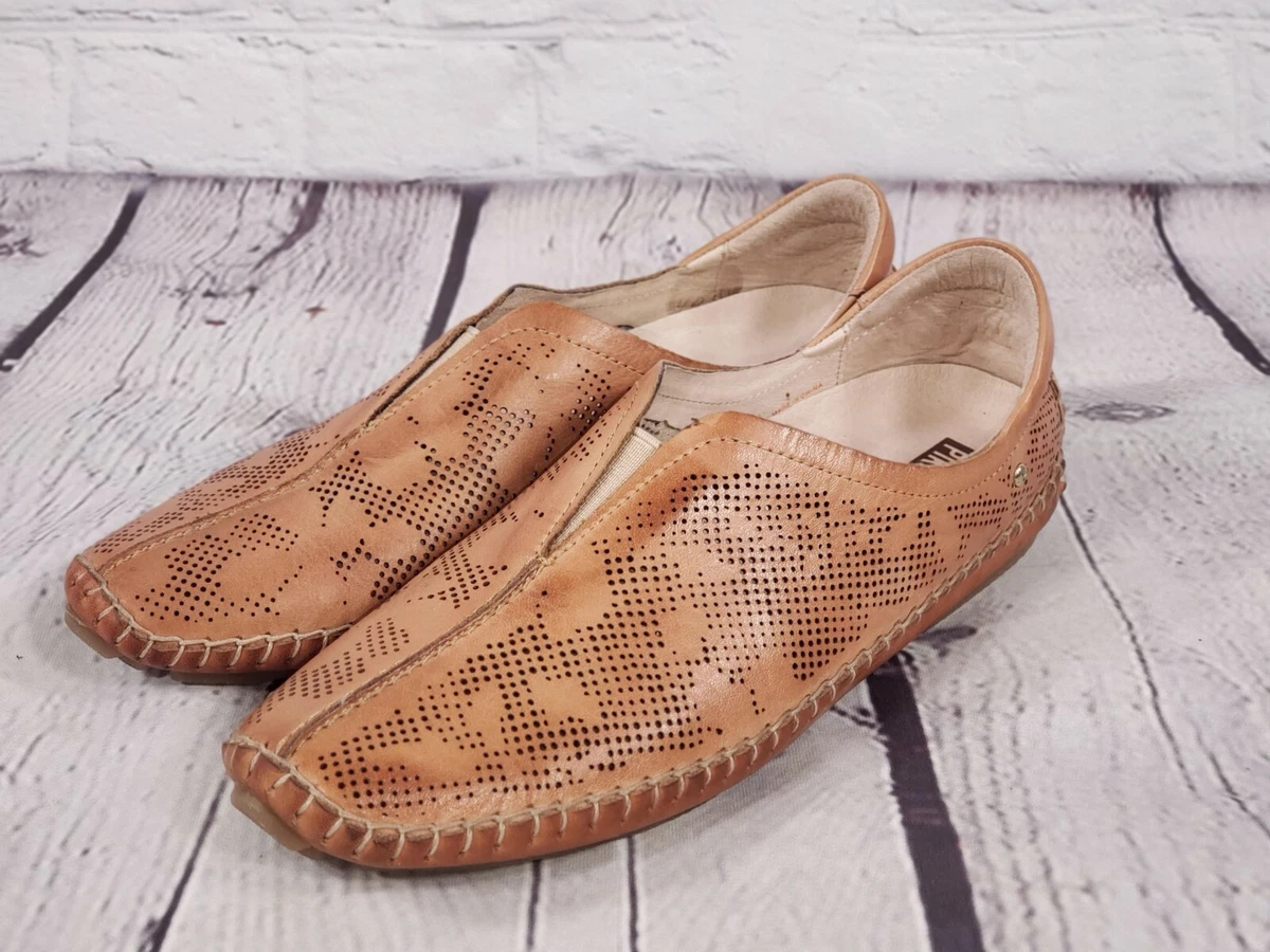 Pikolinos Jerez Lazer Perforated Leather Slip On Shoes Brandy