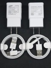 2 Pack OEM Samsung Galaxy Fast Wall Travel Adapter Charger & USB Type-C cables
