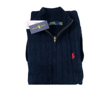 New Polo Ralph Lauren Long Sleeve Full Zip Cable-Knit Sweater-Navy Size-Medium