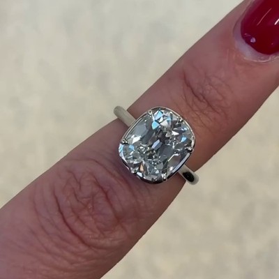 Old Mine 4CT Cushion Bezel Set Moissanite Engagement Ring 925 Sterling Silver