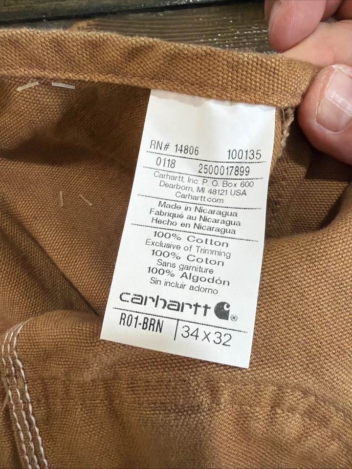 Mono con tirantes Carhartt Duck R01 BRN marrón algodón ropa de trabajo para hombre 36x32 doble rodilla Foto 4 de 4