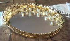 Vintage Oval Metal Filigree Vanity Tray w/ Mi...