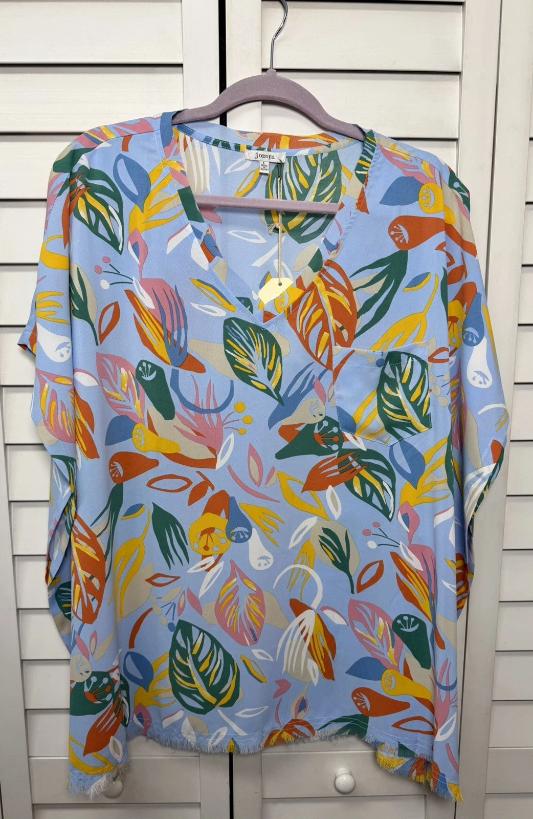 Jodifl Boho Floral Tropical Fringe Oversized Poncho Top Women’s Size Large NWT