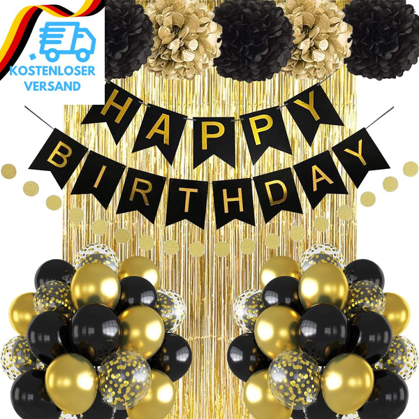 Geburtstagsdeko Schwarz Gold, Geburtstag Party Deko Schwarz Gold Luftballons, Ha-image