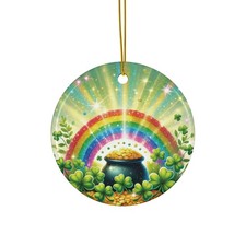 Rainbow, Gold Pot, Shamrocks Sparkles Ornament - Printed on Ceramic