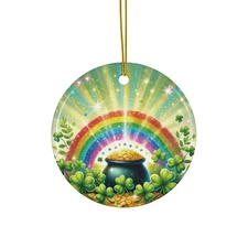Rainbow, Gold Pot, Shamrocks & Sparkles Ornament - Printed on Ceramic