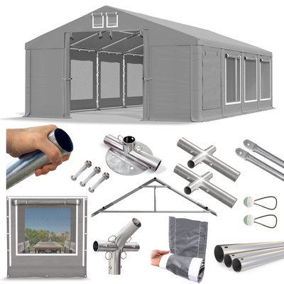 5x8 Zeltlagerhalle Moskitonetz Werkstattzelt Weidezelt Zelthalle 8x5 grau PVC W