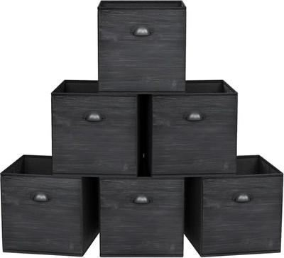 Fabric Cube Storage Organizer Bins, 12x12 Inch Black Wood Grain PRINTING Storage