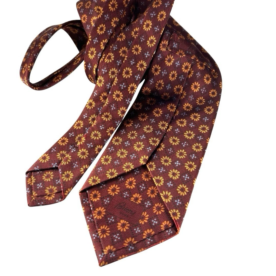 Corbata de seda BRIONI hecha a mano Italia granate roja geométrica dinero antiguo 3,5" x 59" Foto 4 de 4