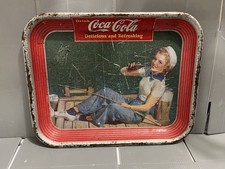 VTG 1940 COCA COLA SAILOR FISHING GIRL COKE SERVING TRAY