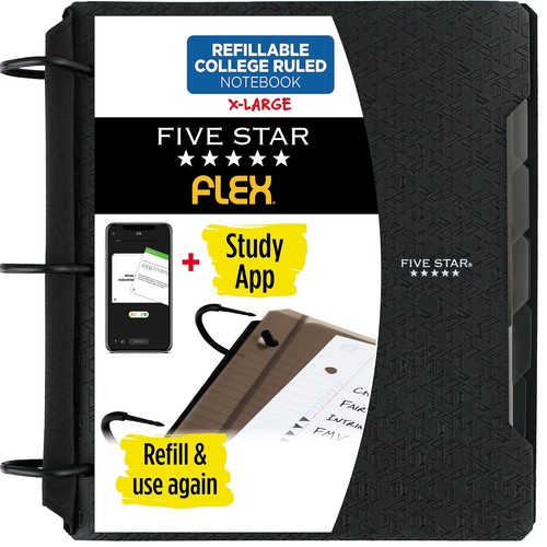 Flex Refillable Notebook + Study App, College Ruled Paper and 1-1/2 Inch Tech...