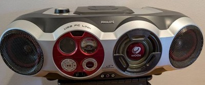 Philips USB PC Link CD Player WooX Speakers Silver Red Used