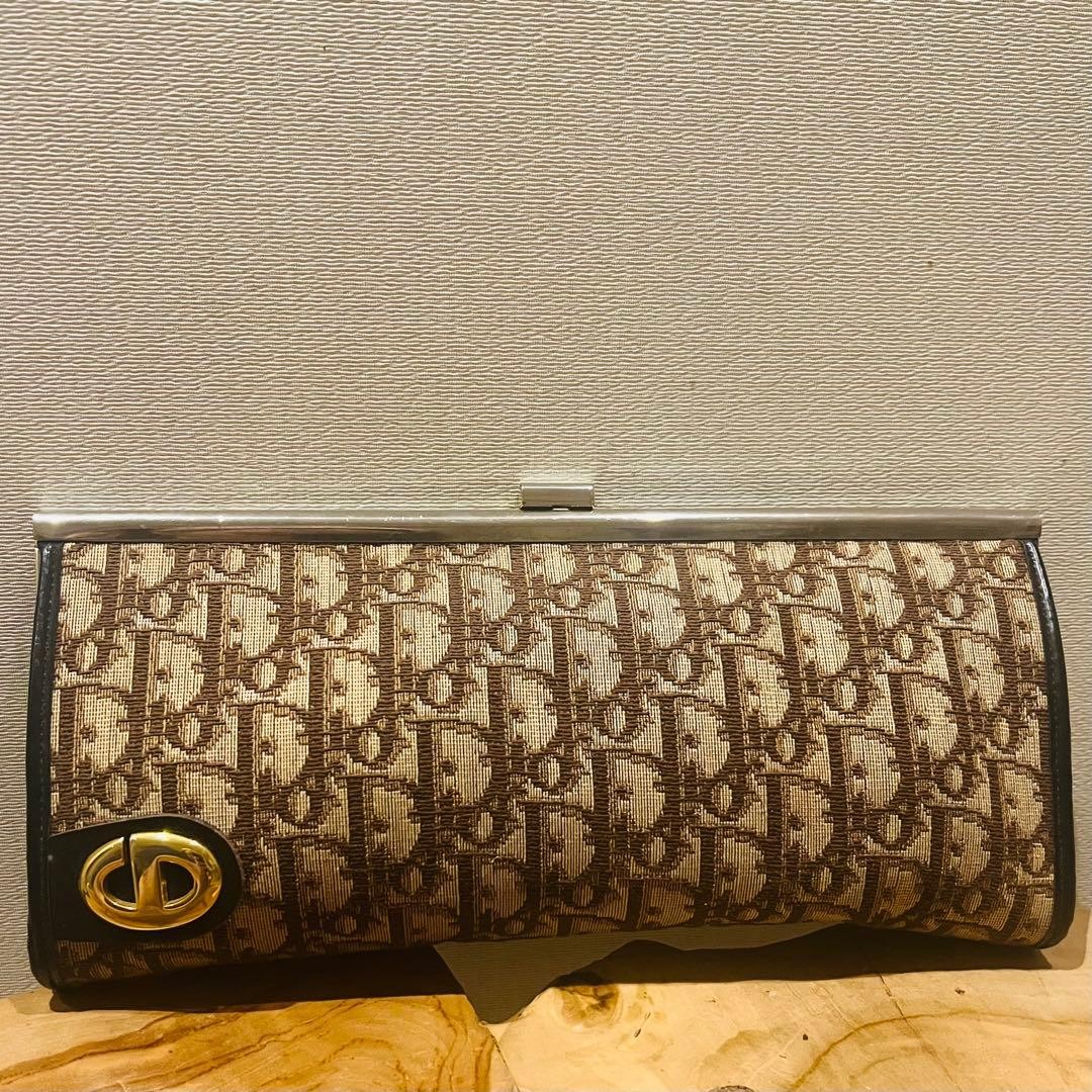 Christian Dior Clutch Bag Canvas Leather Brown Beige Navy Women's Authentic thumbnail 21