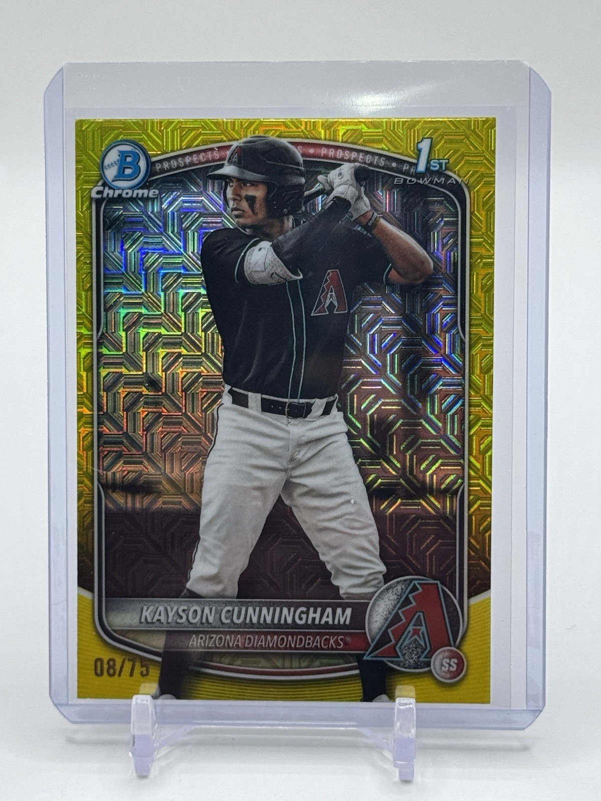 2025 Bowman Draft Kayson Cunningham 1st Yellow Mega Mojo Refractor #/75 #BDC-84