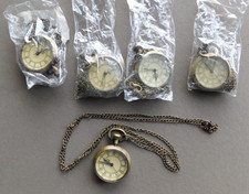 5 Vintage-style Brass Watch on Necklace chain - pocket watch shape- need battery