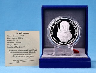 Frankreich 100 Francs 1996 Le Bapteme De Clovis 22 2 Gramm Silber 900 PP in Box