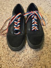 VANS Off the Wall Sz 6.5m/8w/24.5cm, All Black W/ Rainbow Laces