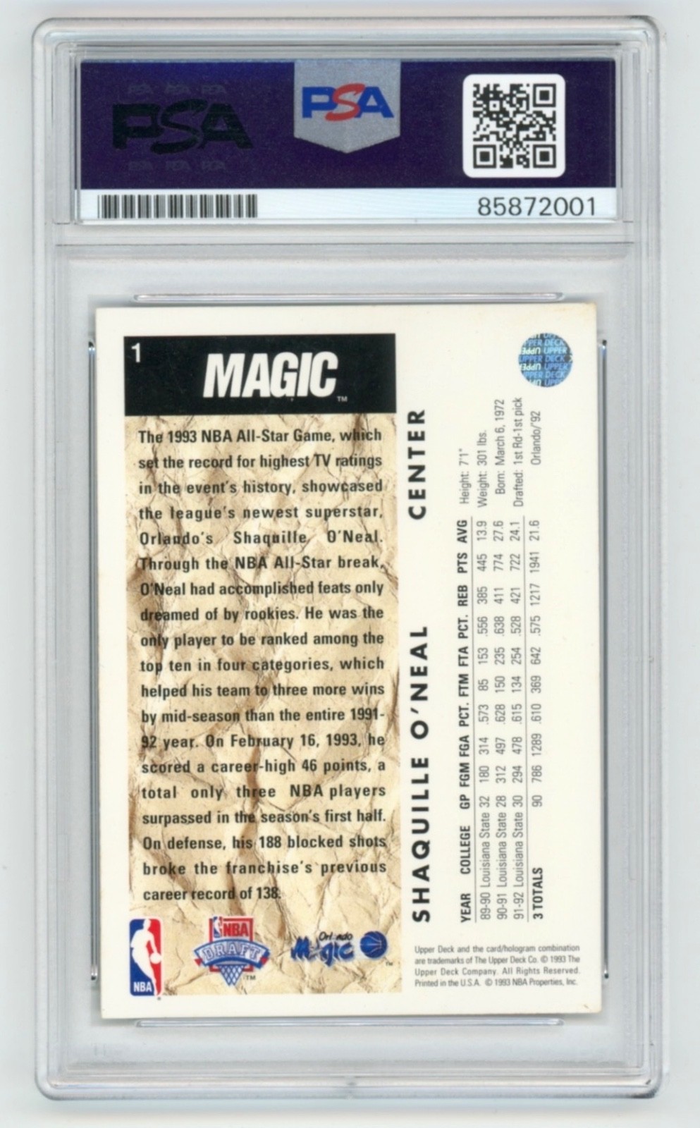 SHAQ SHAQUILLE O'NEAL Signed 1992 UD Upper Deck Trade ROOKIE Card + PSA Auto 001 view 2
