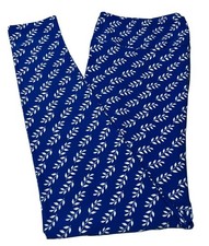 LuLaRoe Leggings TC2 Tall Curvy 2 BLUE WHITE Plant Leaf LEAVES Botanical Lounge