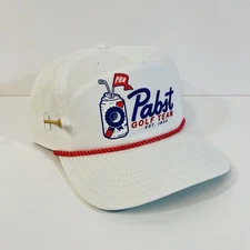 New PABST GOLF TEAM HAT w/ TEE HOLDER Retro White Blue Red Beer Blue Ribbon PBR