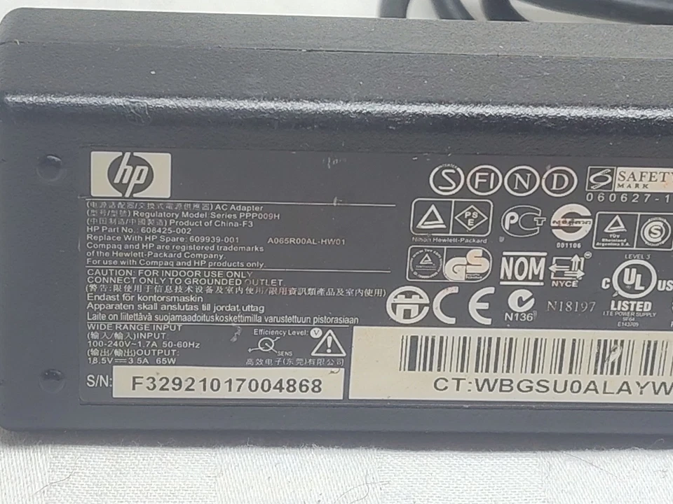 Adaptador AC DC Original 65W HP 18.5V 3.5A Modelo PPP009H P/N 519329-003 con Cable OEM Foto 3 de 4