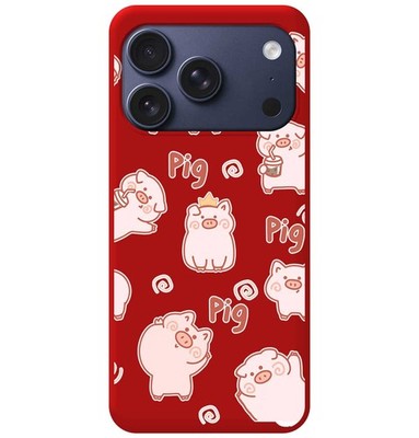 Flüssige Silikonhülle Rot Für Iphone 17 Pro (6.3) Design Schweine Zeichnungen