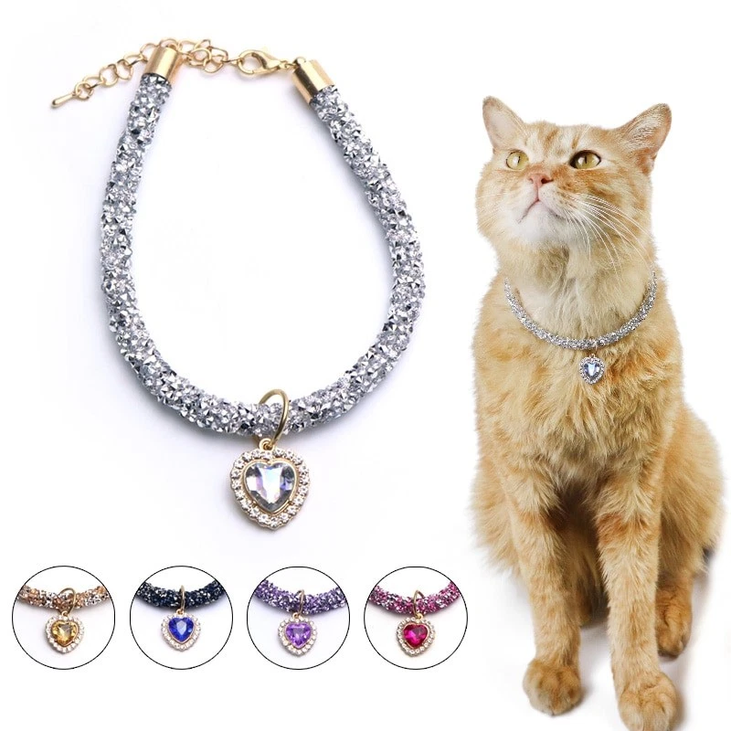 Bling Rhinestone Cat Collar with Heart Charm – Pet Jewelry Gift for Cat Lovers - Image 1 of 1