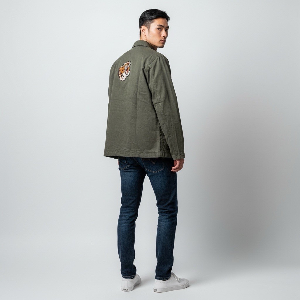 Military Green Lightweight Jacket. Embroidered Ti… - image 1