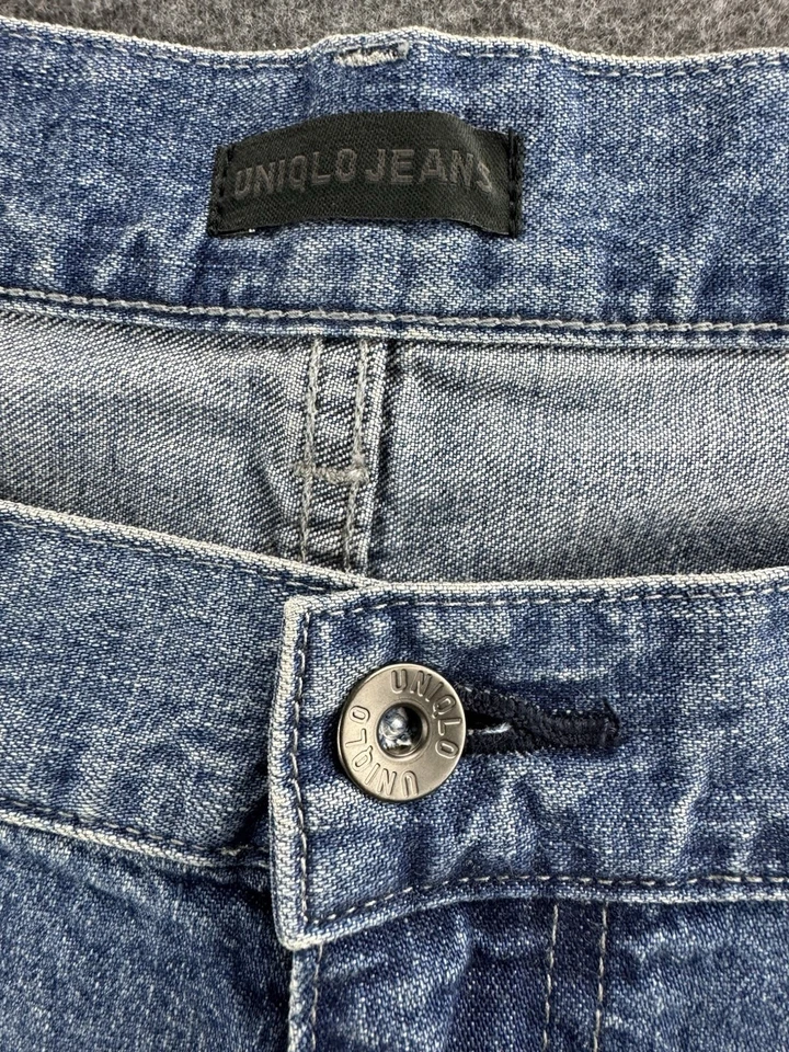 Pantalón de mezclilla para hombre Uniqlo talla 42x31 tiro alto calce ancho tela Kaihara 100 % algodón Foto 4 de 4