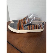 Inkkas Women 8 Grey Multi Color Woven Textile Slip On Sneakers Boho Low Top