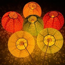 12Pcs Chinese Paper Lanterns with LED Lights, Hollow Out Hanging Asia Japanes...