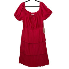 NEW Her Destiny Red Tiered Accordion Pleat Off Shoulder Dress Sz 2X NWT