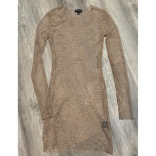 Justify Gold Sparkle Mesh Long Sleeve Mini Dress Party Club Size M