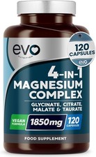 4-in-1 Magnesium Complex Supplements, 120 Capsules | High Strength 1850mg 0.05 per thousand milligrams