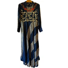 Ladies Ethnic Label S4U Kaftan Dress Floral Stripe Emboidered Flowers Womens L