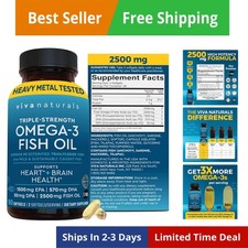 Triple Strength Fish Oil Omega 3 Supplements for Women and Men – 2500 mg High...