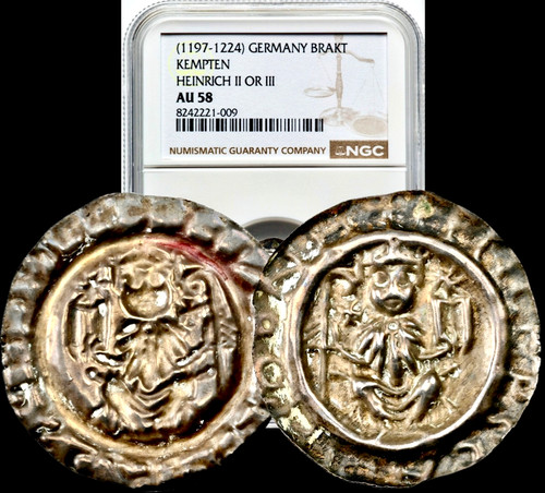 1197-1224 Germany Kempten Heinrich II or III Medieval Silver Bracteate NGC AU58