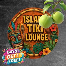 Tropical Hawaiian Tiki Lounge Cocktail Round Tin Sign Coastal Beach Bar Decor
