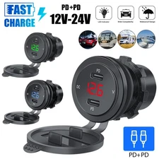 12V Dual USB Car Fast Charger Socket Power Outlet LED Voltmeter Waterproof