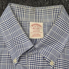 Brooks Brothers Madison Vintage Men's 16-35 Button Down Blue Glen Check Oxford