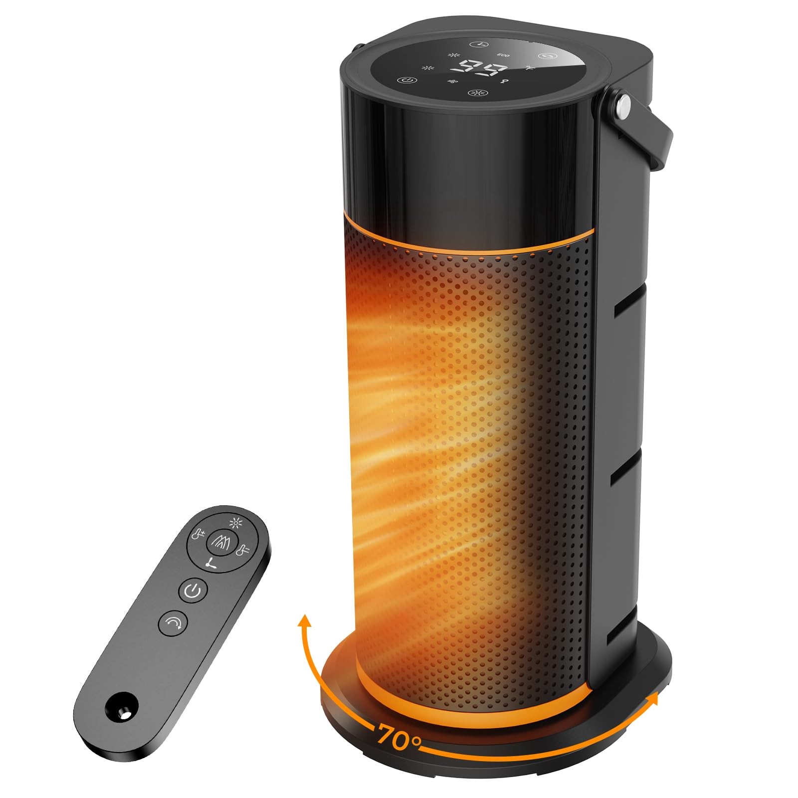 Electric Heater – 2000W PTC Ceramic Fan with Remote, Portable Black