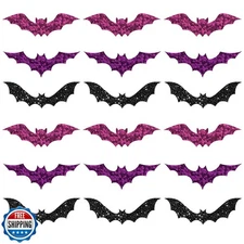 Alynta Halloween Bat Stickers - 600Pcs Holographic Waterproof Purple Bat Labe