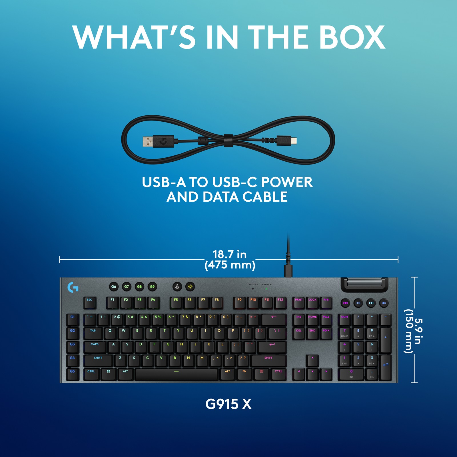 Teclado gaming mecánico Logitech G915 X cableado RGB táctil negro, imagen 8